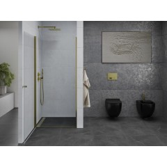MEXEN - Pretoria sprchové dveře křídlové 70, transparent, zlatý se stěnovým profilem 852-070-000-50-00