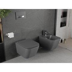 MEXEN - Madox Závěsná WC mísa Rimless včetně sedátka s slow, Duroplast, světle šedá mat 30154061