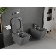 MEXEN - Madox Závěsná WC mísa Rimless včetně sedátka s slow, Duroplast, světle šedá mat 30154061