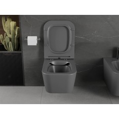 MEXEN - Madox Závěsná WC mísa Rimless včetně sedátka s slow, Duroplast, světle šedá mat 30154061