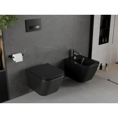 MEXEN - Madox Závěsná WC mísa Rimless včetně sedátka s slow, Duroplast, černá mat 30154070