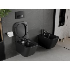 MEXEN - Madox Závěsná WC mísa Rimless včetně sedátka s slow, Duroplast, černá mat 30154070