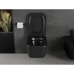 MEXEN - Madox Závěsná WC mísa Rimless včetně sedátka s slow, Duroplast, černá mat 30154070