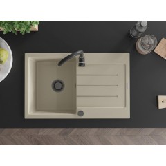 MEXEN - Bruno granitový dřez 1 s odkapávačem 795 x 495 mm, béžová, + černý sifon 6513791010-69-B