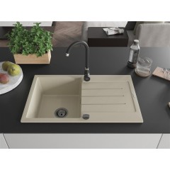 MEXEN - Bruno granitový dřez 1 s odkapávačem 795 x 495 mm, béžová, + černý sifon 6513791010-69-B