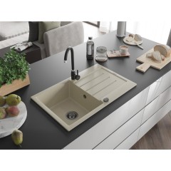 MEXEN - Bruno granitový dřez 1 s odkapávačem 795 x 495 mm, béžová, + černý sifon 6513791010-69-B