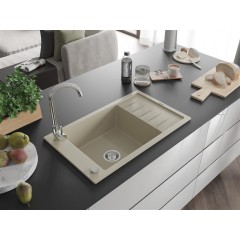 MEXEN - Elias granitový dřez s odkapávačem včetně baterie Telma, béžová 6511-69-670200-00