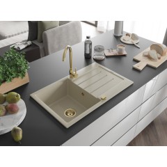 MEXEN - Bruno granitový dřez s odkapávačem včetně baterie Telma, béžová 6513-69-670200-50