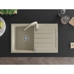 MEXEN - Bruno granitový dřez 1 s odkapávačem včetně baterie Savita, béžová 6513-69-672601-69