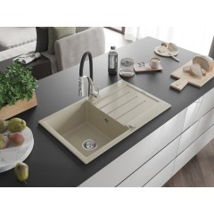 MEXEN - Bruno granitový dřez s odkapávačem včetně baterie Aster, béžová 6513-69-73450-07