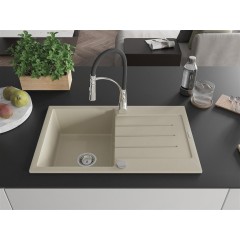 MEXEN - Bruno granitový dřez s odkapávačem včetně baterie Aster, béžová 6513-69-73450-07