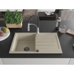 MEXEN - Bruno granitový dřez s odkapávačem včetně baterie Aster, béžová 6513-69-73450-07-B