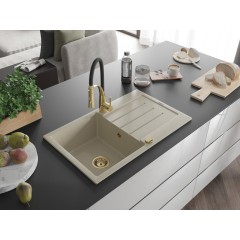 MEXEN - Bruno granitový dřez s odkapávačem včetně baterie Aster, béžová 6513-69-73450-57-G