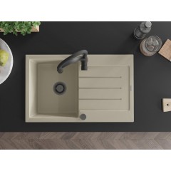 MEXEN - Bruno granitový dřez s odkapávačem včetně baterie Aster, béžová 6513-69-73450-70-B