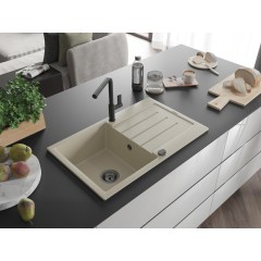 MEXEN - Bruno granitový dřez 1 s odkapávačem včetně baterie Flora, béžová 6513-69-670401-70-B