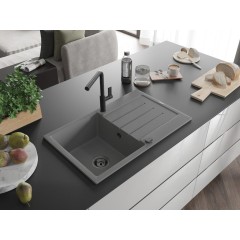 MEXEN - Bruno granitový dřez 1 s odkapávačem včetně baterie Flora, šedá 6513-71-670401-70-B