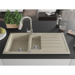 MEXEN - Andres granitový dřez s odkapávačem včetně baterie Elia, béžová 6515-69-670101-00