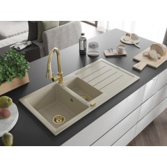 MEXEN - Andres granitový dřez s odkapávačem včetně baterie Elia, béžová 6515-69-670101-50