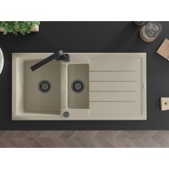 MEXEN - Andres granitový dřez s odkapávačem včetně baterie Rita, béžová 6515-69-670300-70