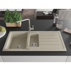 MEXEN - Andres granitový dřez s odkapávačem včetně baterie Flora, béžová 6515-69-670401-00