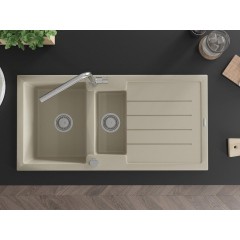 MEXEN - Andres granitový dřez s odkapávačem včetně baterie Flora, béžová 6515-69-670401-00