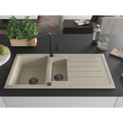MEXEN - Andres granitový dřez s odkapávačem včetně baterie Flora, béžová 6515-69-670401-70-B