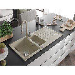 MEXEN - Andres granitový dřez s odkapávačem včetně baterie Savita, béžová 6515-69-672601-69