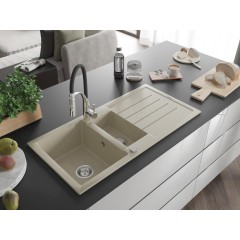 MEXEN - Andres granitový dřez s odkapávačem včetně baterie Aster, béžová 6515-69-73450-07
