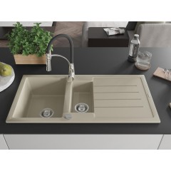MEXEN - Andres granitový dřez s odkapávačem včetně baterie Aster, béžová 6515-69-73450-07