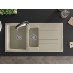 MEXEN - Andres granitový dřez s odkapávačem včetně baterie Aster, béžová 6515-69-73450-07