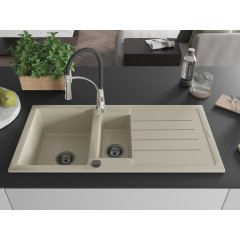 MEXEN - Andres granitový dřez s odkapávačem včetně baterie Aster, béžová 6515-69-73450-07-B