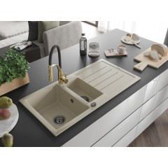MEXEN - Andres granitový dřez s odkapávačem včetně baterie Aster, béžová 6515-69-73450-57-B