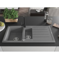 MEXEN - Andres granitový dřez s odkapávačem včetně baterie Rita, šedá 6515-71-670300-70
