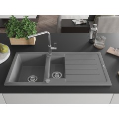 MEXEN - Andres granitový dřez s odkapávačem včetně baterie Flora, šedá 6515-71-670401-00