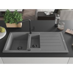 MEXEN - Andres granitový dřez s odkapávačem včetně baterie Flora, šedá 6515-71-670401-70-B