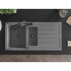 MEXEN - Andres granitový dřez s odkapávačem včetně baterie Duo, šedá 6515-71-671701-70-B
