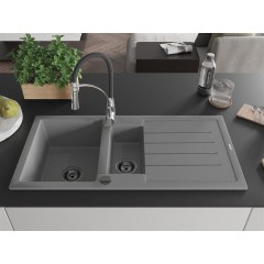 MEXEN - Andres granitový dřez s odkapávačem včetně baterie Aster, šedá 6515-71-73450-07-B