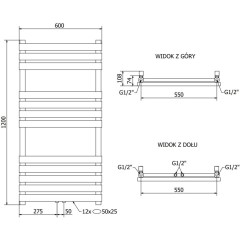 MEXEN - Jowisz otopný žebřík/radiátor 1200 x 600 mm, 594 W, černá W107-1200-600-00-70
