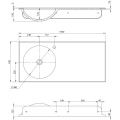 SAPHO - JUNO umyvadlo, litý mramor, 100x47cm, levé, bílá JU101