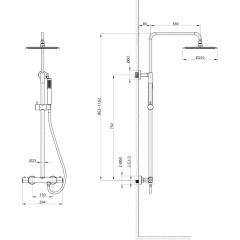 SAPHO - Sprchový sloup s termostatickou baterií, černá mat KU139B