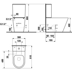 SAPHO - PACO WC kombi, Rimless, spodní/zadní odpad, šedá mat PC1012WRGR