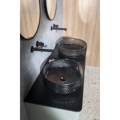 SAPHO - MARAGUA skleněné gravírované umyvadlo na desku Ø 39,5cm, černá TY214