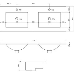 SAPHO - SLIM keramické dvojumyvadlo, nábytkové, 150x46cm, bílá 1601-150