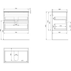 AQUALINE - PANEDA STRIP umyvadlová skříňka 74,5x55x45,2cm, dub emporio PN375