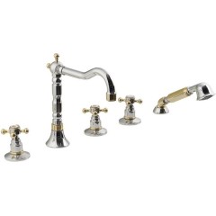 SAPHO - ANTEA pětiprvková baterie na okraj vany s retro hubicí, chrom/zlato 3882