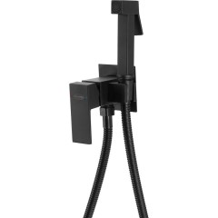 AQUALINE - Podomítková bidetová baterie se Stop sprškou, hadice 1,2m, hranatá, černá mat SK301B