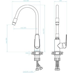 Kuchinox - ELZA dřezová baterie stojánková s elastickým ramenem a 2-funkčním výtokem BKE_762D