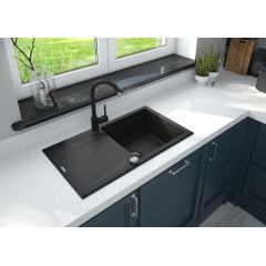 DEANTE - Evora černá - Granitový dřez včetně baterie, 1 - bowl s odkapávačem ZQJJN113