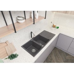 DEANTE - Andante šedá metalic - Granitový dřez, 2 - bowl s odkapávačem ZQN_S213