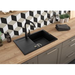 DEANTE - Corio grafit - Granitový dřez včetně baterie, 1 - bowl s odkapávačem ZRCA2113